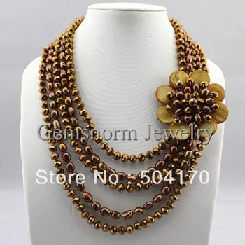 

Fantastic Baroque Pearl Necklace Crystal/Pearl Assorted Fashion Jewelry In Coffee Color Big Flower Fancy Necklace FP514