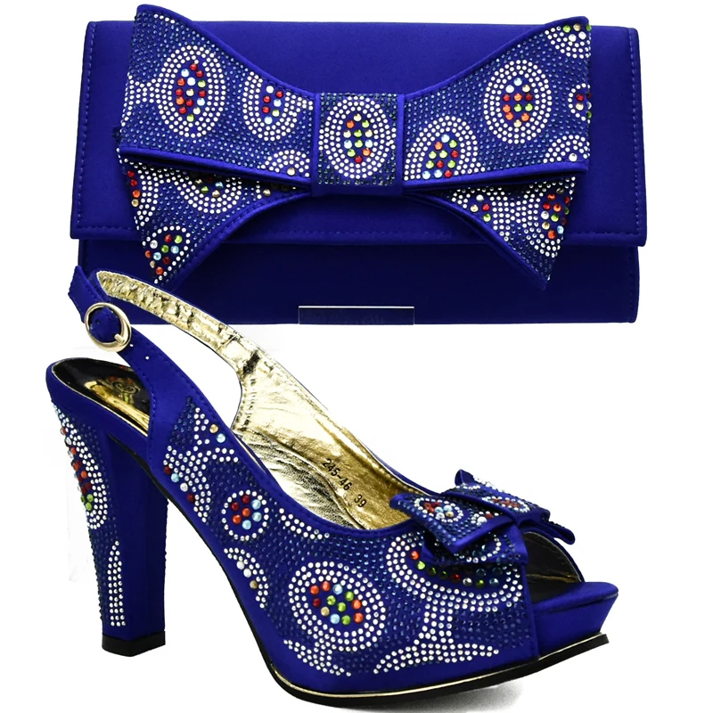 New Arrival Royal Blue Shoes and Bag Sets for Women Italian Shoes and