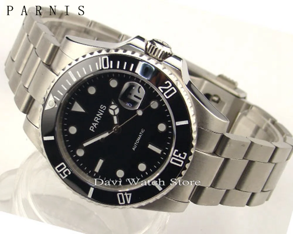

Parnis 40mm Black case Ceramic Bezel sapphire glass automatic mens watch