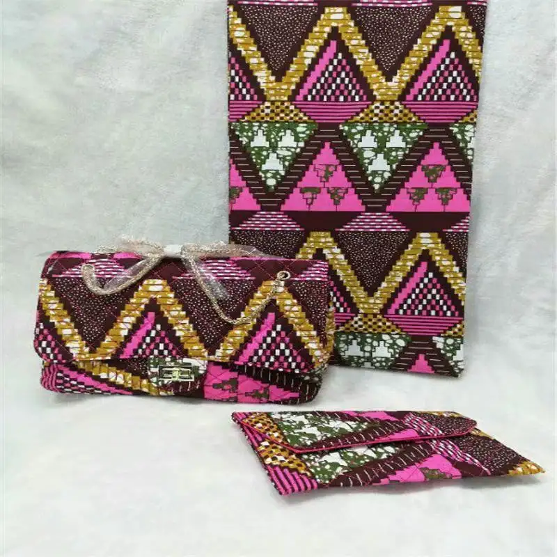 

Fashion african wax bag sets, New design 3 pieces/set woman's wax handbag matching 6 yards veritable wax Ankara soft wax! P60531