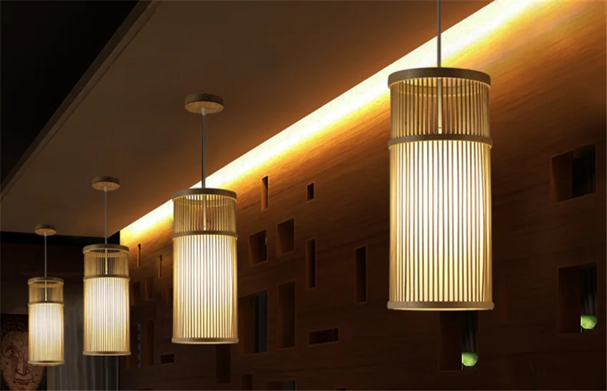 Китай бамбука светодиодный подвесной светильник дерево подвеска свет ручной работы естественного освещения подвесные светильники отель