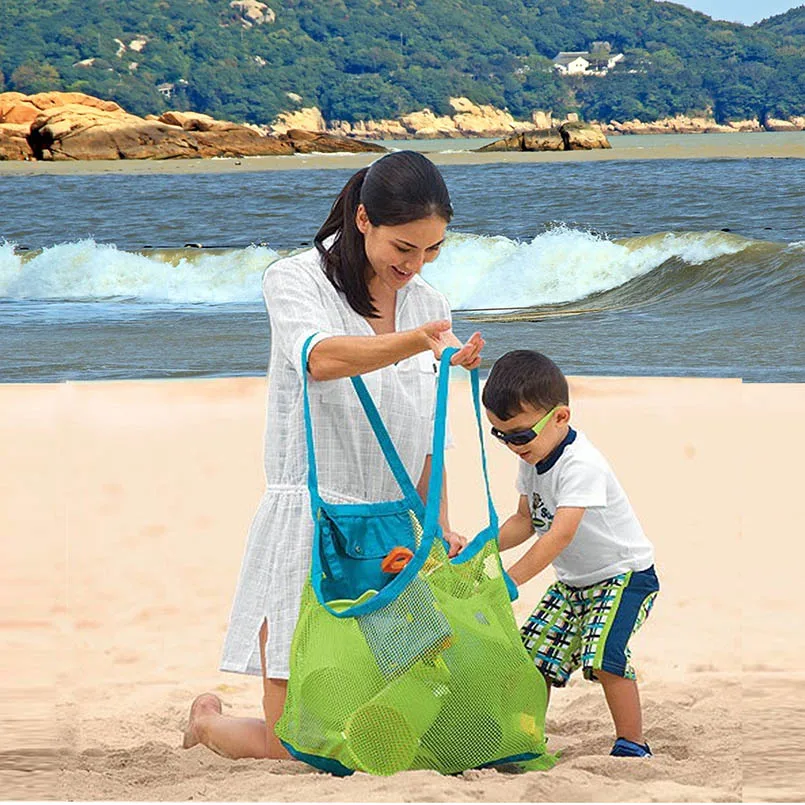 

Apaffa Summer 2018 Large Fashion Practical Sand Away Mesh Beach Bag For Children Water Fun Sports Bathroom Beach Toys Bag Gift