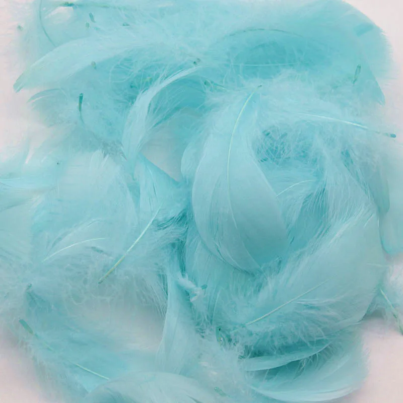 Light blue Натуральные гусиные перья 8-12 см, цветные плавающие перья для рукоделия, головной убор, сделай сам, ювелирный материал, аксессуары, 100 шт - Цвет: Light blue