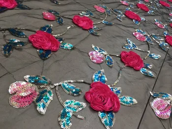 

embroiderd lace fabric yaking-10787 with sequins beautiful Nigerian sequins lace fabric for party dress