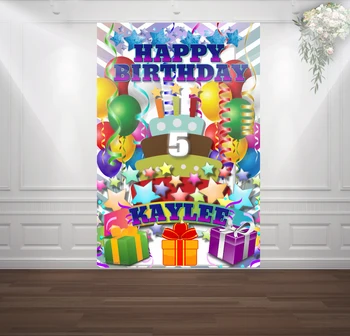 

HUAYI colorful balloons stars gifts Ribbonand birthday cake photography backdrop background for birthday party sm-085