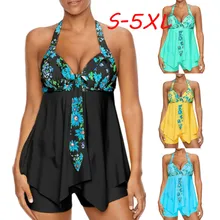 bikini 2019 Womens Print Swimwear Bathing Asymmetric swimsuit plus size sexy bikini set Sexy Halter Floral random floral print halter sleeveless sexy bikini sets