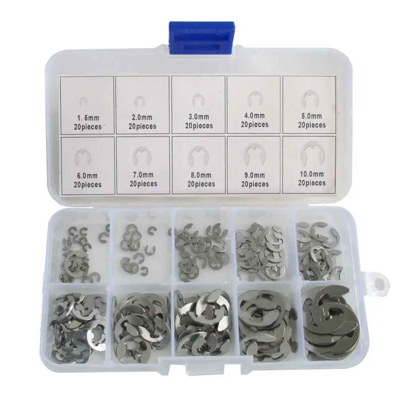 

200PCS Stainless Steel E-Clip Assortment Kit 1.5 2 3 4 5 6 7 8 9 10 mm Circlip