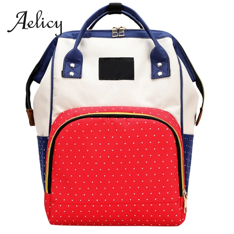 

Aelicy Mummy Bag Fashion Polka Dot Print Satchel For Baby Bottle Nappy Large Capacity Nursing Bag Diaper Backpack Waterproof