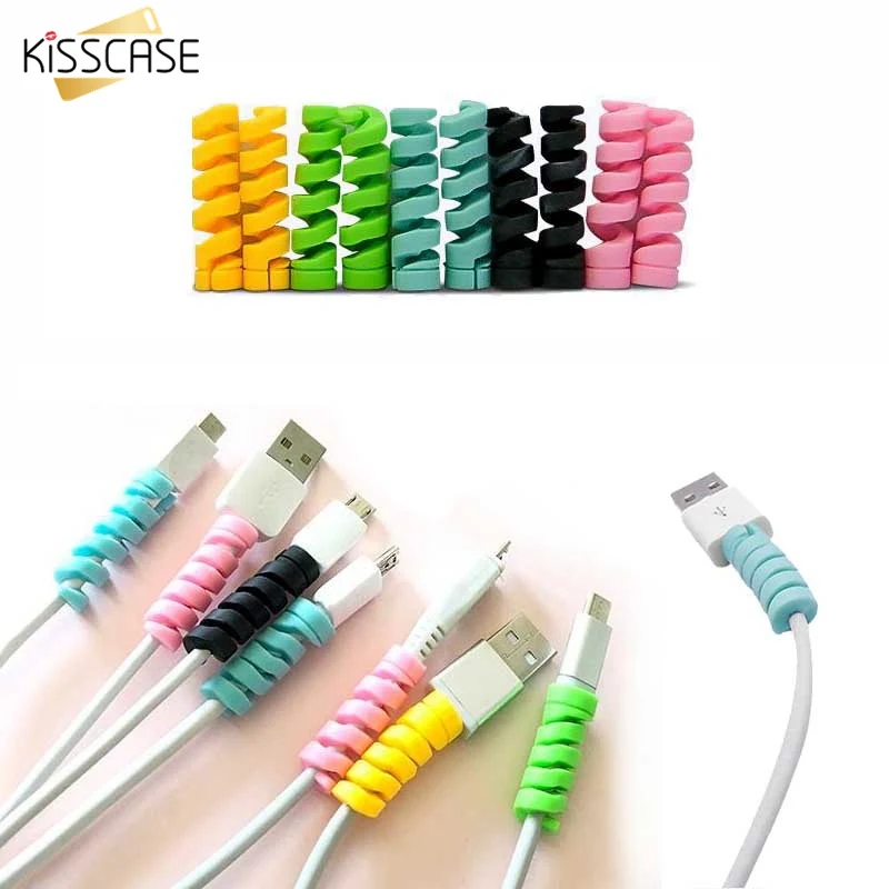

KISSCASE Spiral Cable protector Data Line Silicone winder Protective For iphone Samsung Android USB Charging earphone Case Cover