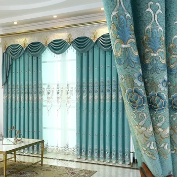 

Curtains Thicken Cloth Embroidered Blackout Curtains Valance for Living Room Curtains Tulle Fabric Kitchen Drapes Custom Made