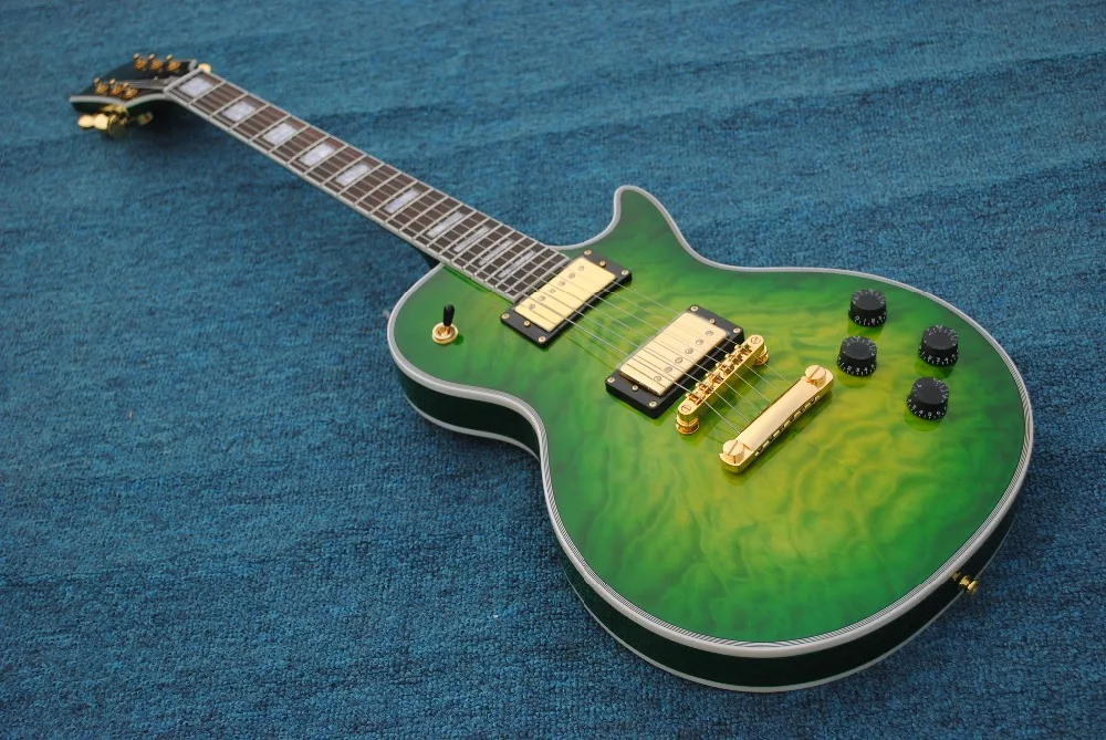 

LP custom figured electric guitar,Green burst gold hardwares les guitar golden hardware,OEM,Free shipping