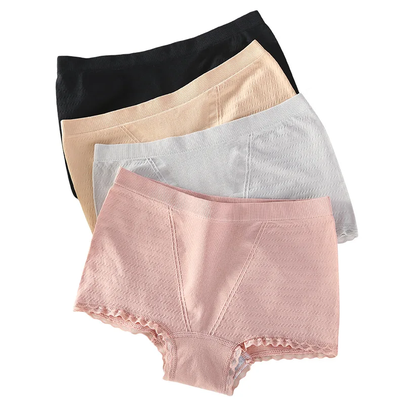 

Women's underwear breathable Seamless women's underwear cotton file in the waist lace lace hip high elastic boxer briefs