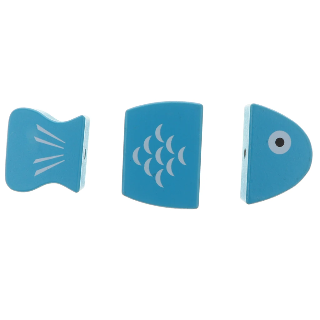 MagiDeal Magnetic Connected Blue Fish Wooden Cutting Food Play Toy Kitchen Pretend Play Set Educational Toy