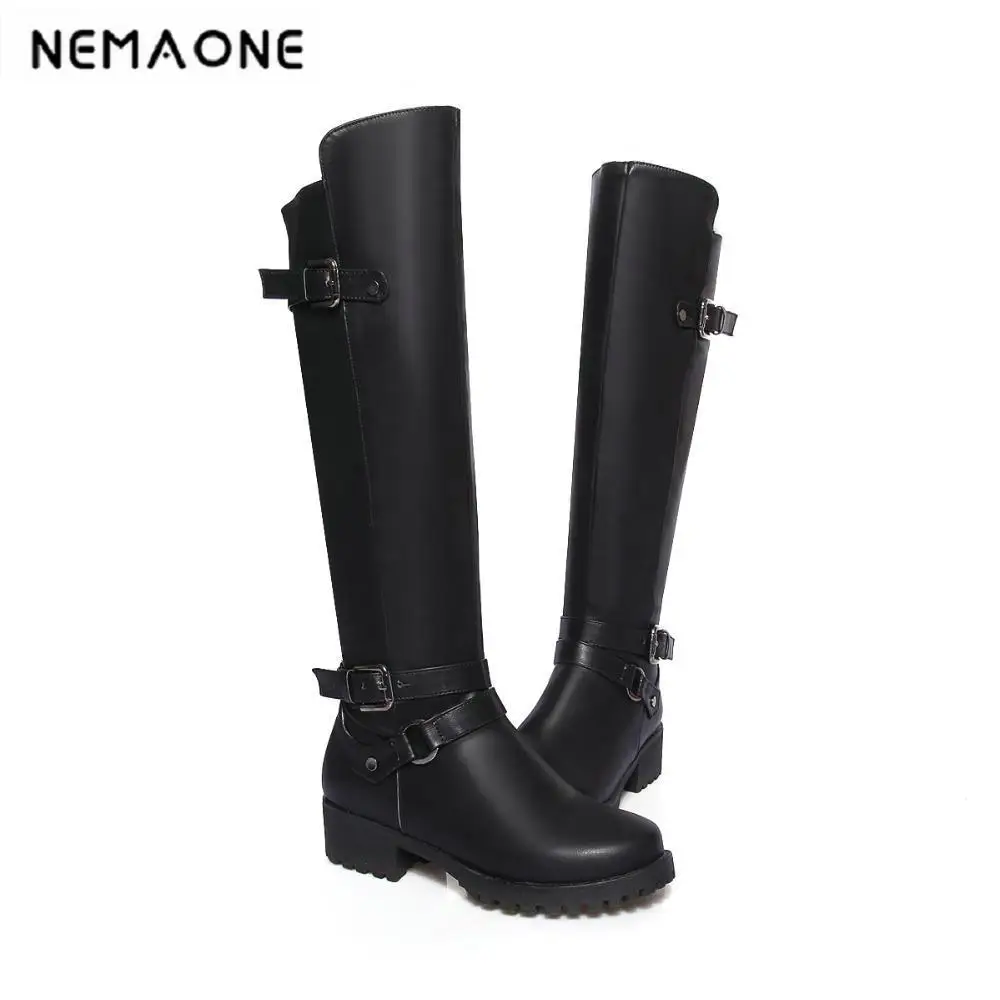 

Plus Size 34-43 Sexy Elegant Knee High Boots High Quality Woman Winter Elegant Square Low Heel Round Toe Dress Shoes