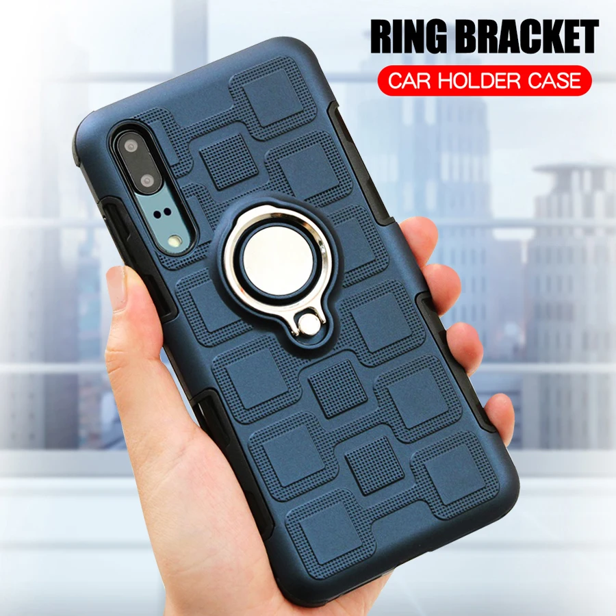 

Shockproof Case For Huawei P20 Pro P20 Lite Phone Cover Silicone Armor Case For Huawei P20 Luxury Ring Stand Full Back Hard Case