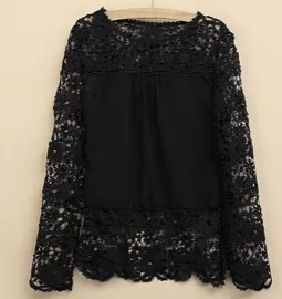 Женская шифоновая блуза с длинным рукавом размера плюс 4XL 5XL, новинка, весна-осень - Цвет: Черный
