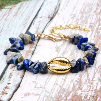 MOON GIRL Boho Очаровательные бисера браслет из натурального камня уникальный богемный Cowrie шик девушки браслет «Лучший Друг» Для женщин дропшиппинг - Окраска металла: Lapis Lazuli