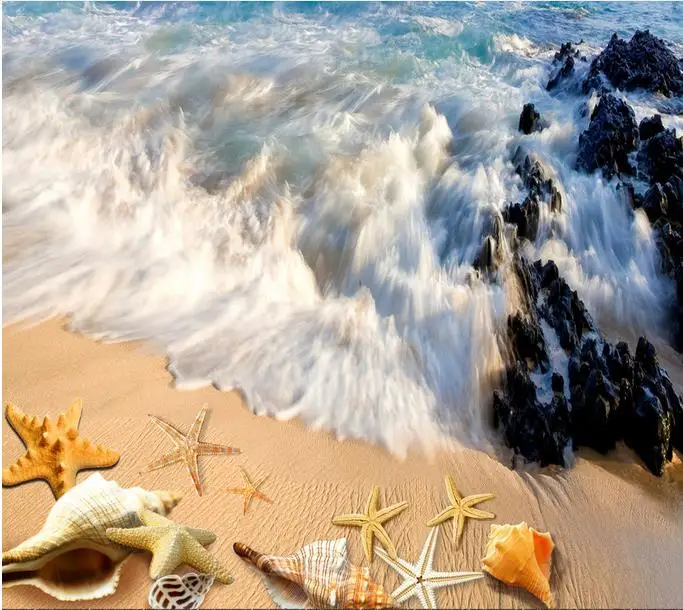 3d обои напольные покрытия ванная комната пляж фотообои плитки размера рулон ПВХ