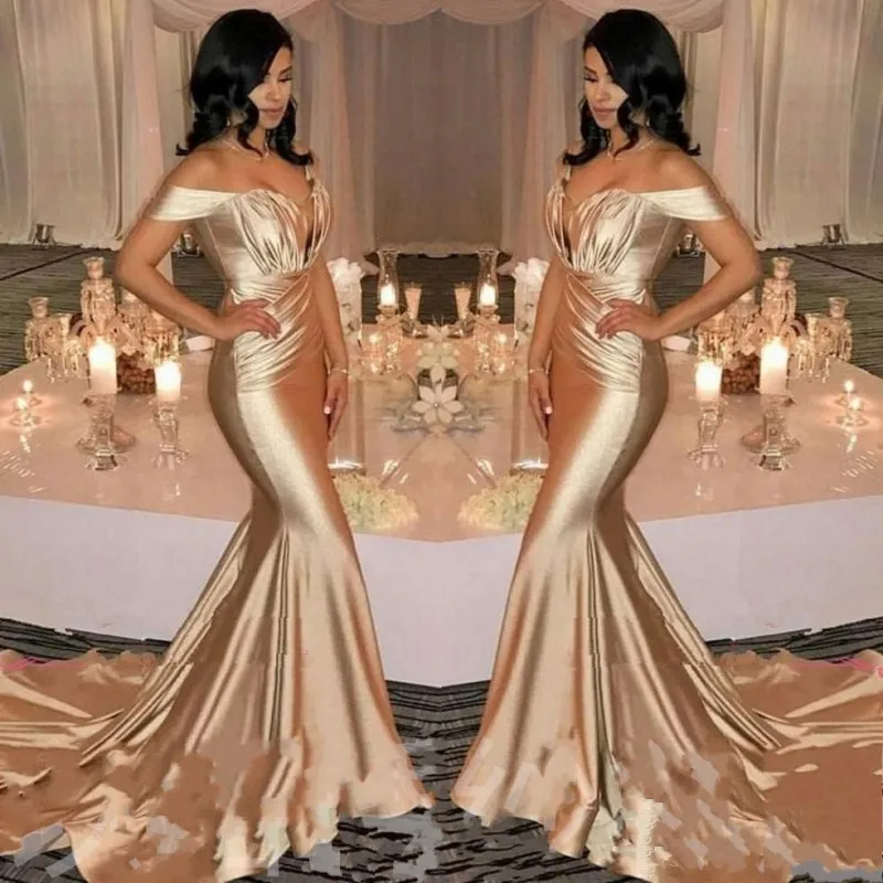 

Gold Prom Dresses Mermaid gala jurken Abiye robe de bal longue Sexy Long Prom Dress Customized Prom Gowns vestido formatura