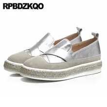 Лифт Серебряный воловья кожа конопля металлический надевать золото Muffin Платформа криперы эспадрильи плоские женщин Широкая посадка Женская обувь повседневная Мода последние весенняя осень красивая отправка капель