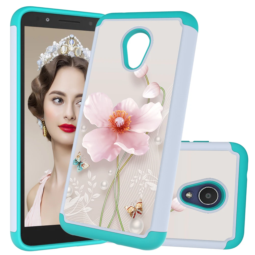 

HYYGEDeal Flower Pattern 2 in 1 Rugged shockproof phone cases cover for Alcatel 1X Evolve/Alcatel TCL LX/Alcatel IdealXtra 2018