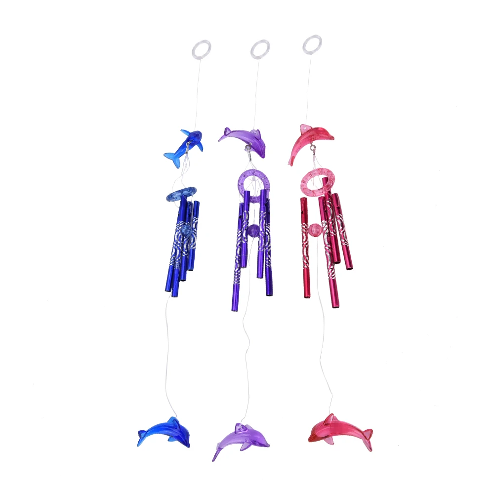 

1PCS Creative Crystal Dolphin 4 Metal Tubes Wind Chime Home Garden Hanging Decor Pink,Blue,Purple