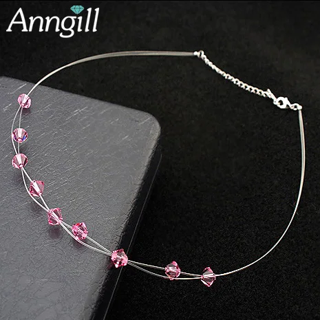 

ANNGILL Dazzling Crystals from Swarovski Necklace And Invisible Transparent Line Simple Pendant Personality Charm Brand Jewelry