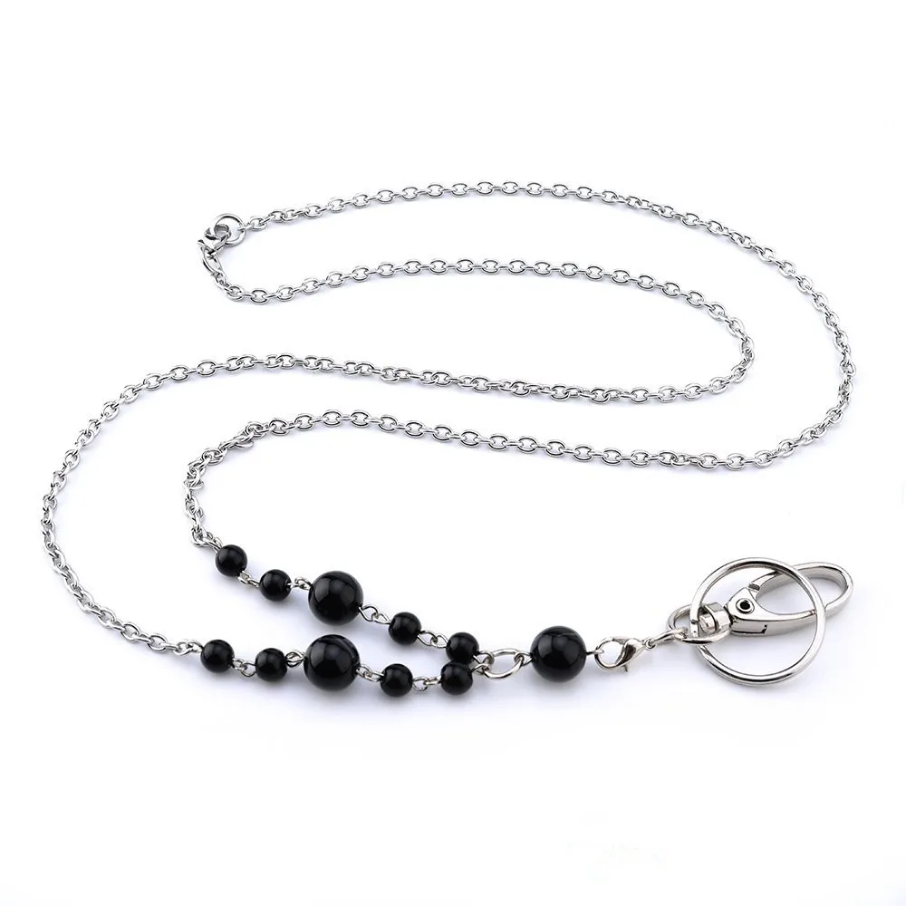 

New Fashion Black Beads Lanyards for Women ID Necklaces ID Badge Holder