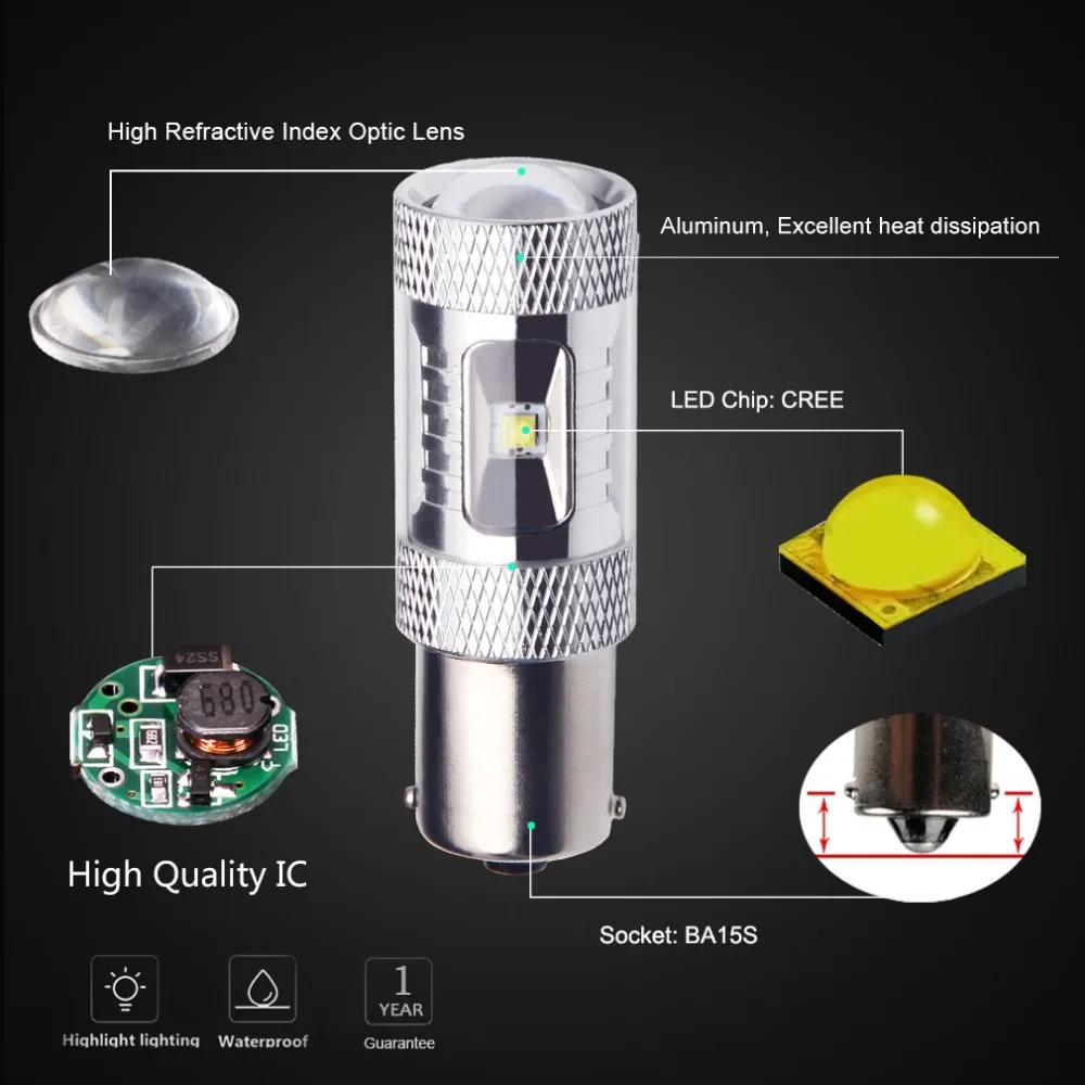 2 шт. 1156 BA15S P21w led 30W Авто Чистый туман задний поворотный светодиодный чип S25