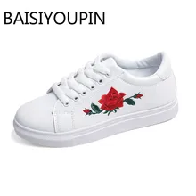 New Korean Version of Women Shoes In Spring and Autumn Shallow Embroidered Flat Bottom Female Small White Shoes Plate Shoes