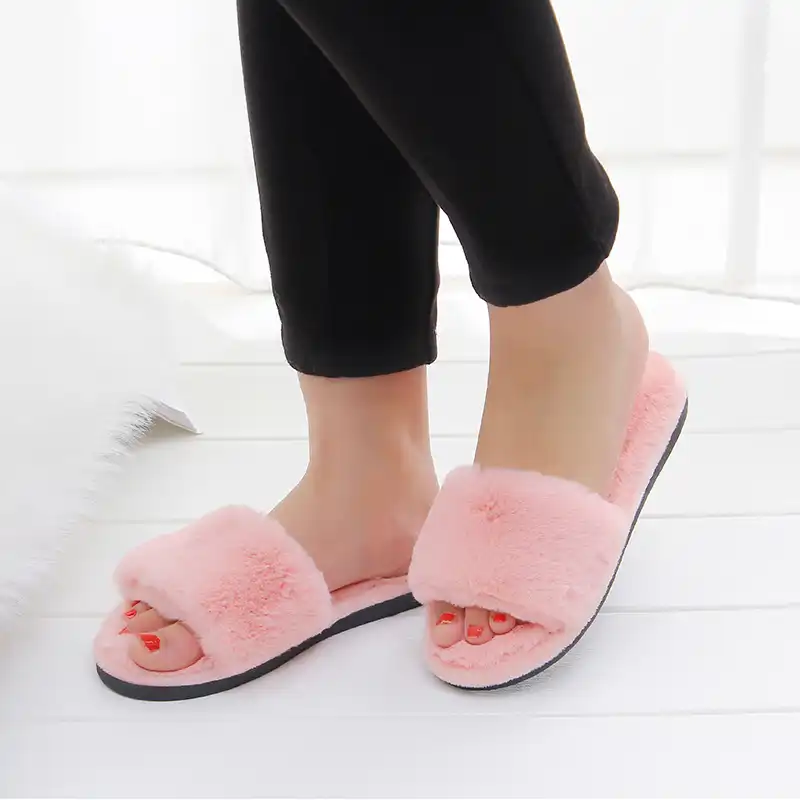 fuzzy open toe slippers