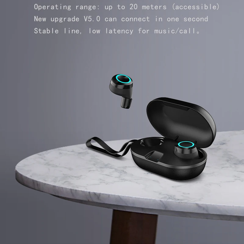 

Binaural Cell Noise Reduction Wireless Earphone Bluetooth V5.0 Smart Touch Control Real Leather Earphone Box IPX6 Waterproof