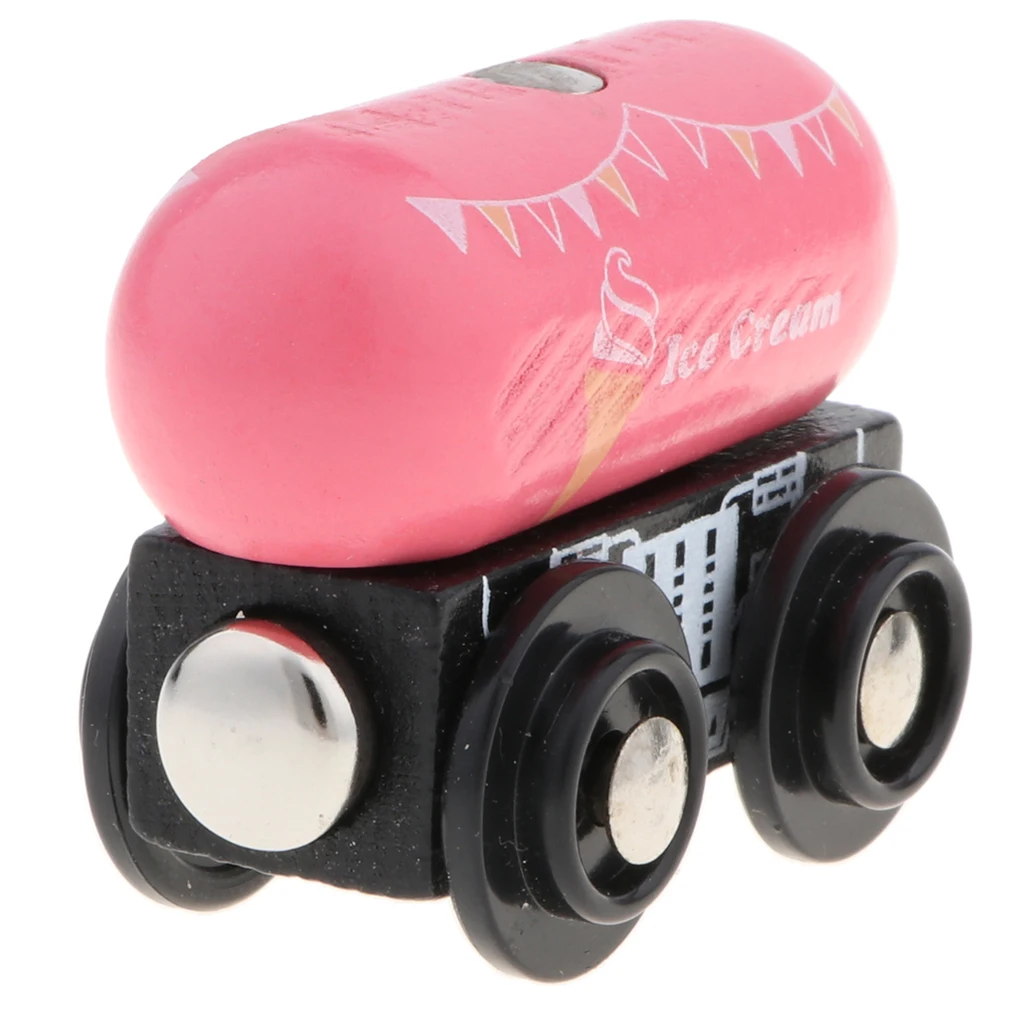 Wooden Magnetic Train for Toy Trains Railway Building Accessories Compatible All Major Brands - Ice Cream Carriage