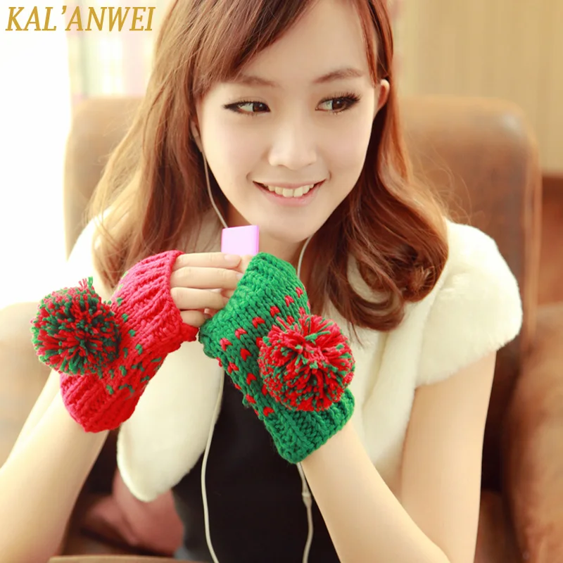 Winter ball thickening knitted yarn thermal semi-finger female gloves | Аксессуары для одежды