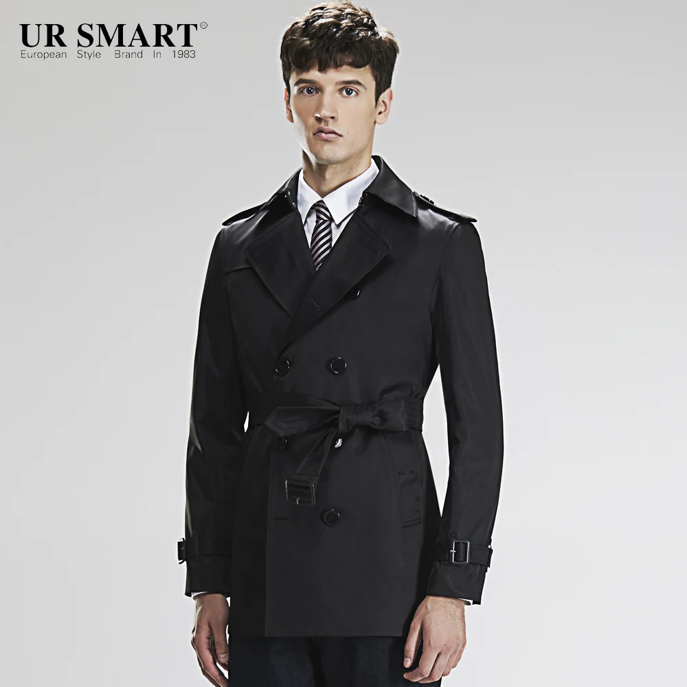 Ace detective URSMART autumn new double breasted trench coat black men