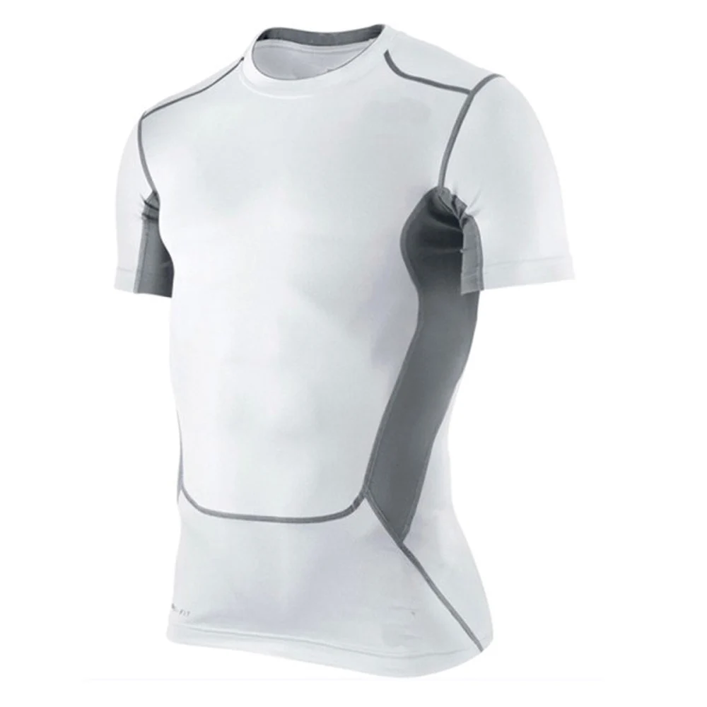 Hot Sale Men Compression Under Base Layer Top Tight Short Sleeve T-Shirt Sport Collection S-XXL - Цвет: W