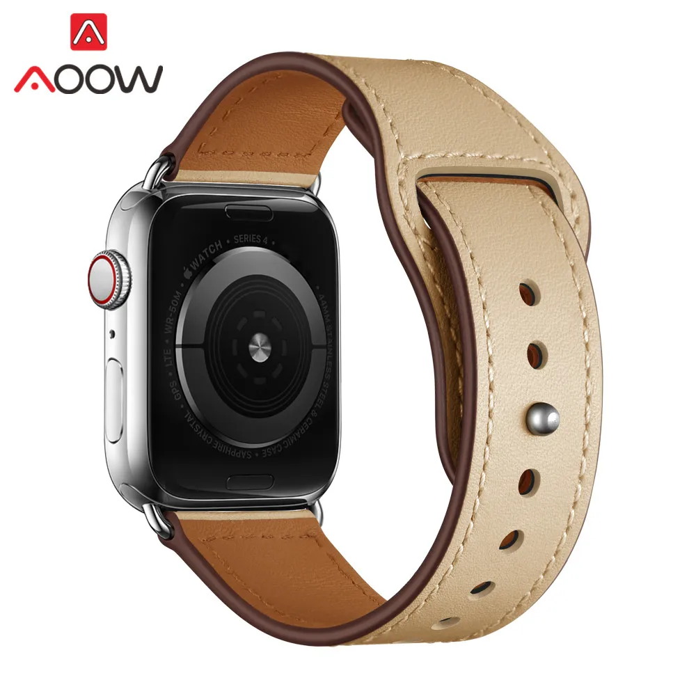 Ремешок-Петля из натуральной кожи для часов Apple Watch 38 мм 42 мм 40 мм 44 мм браслет-ремешок для часов Карлос Корреа аксессуары для iwatch 1 2 3 4 - Цвет ремешка: Apricot