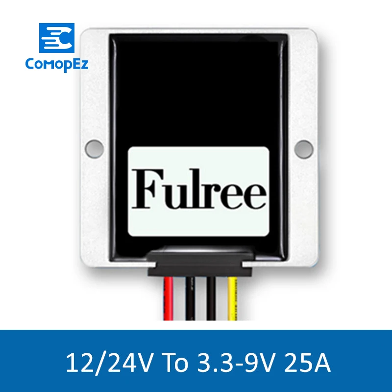 

Power Supply Converter DC/DC Step-down 12V/24V to 3.3-9V 25A Waterproof Control Car Module Auto Protection Size 46*32*18mm