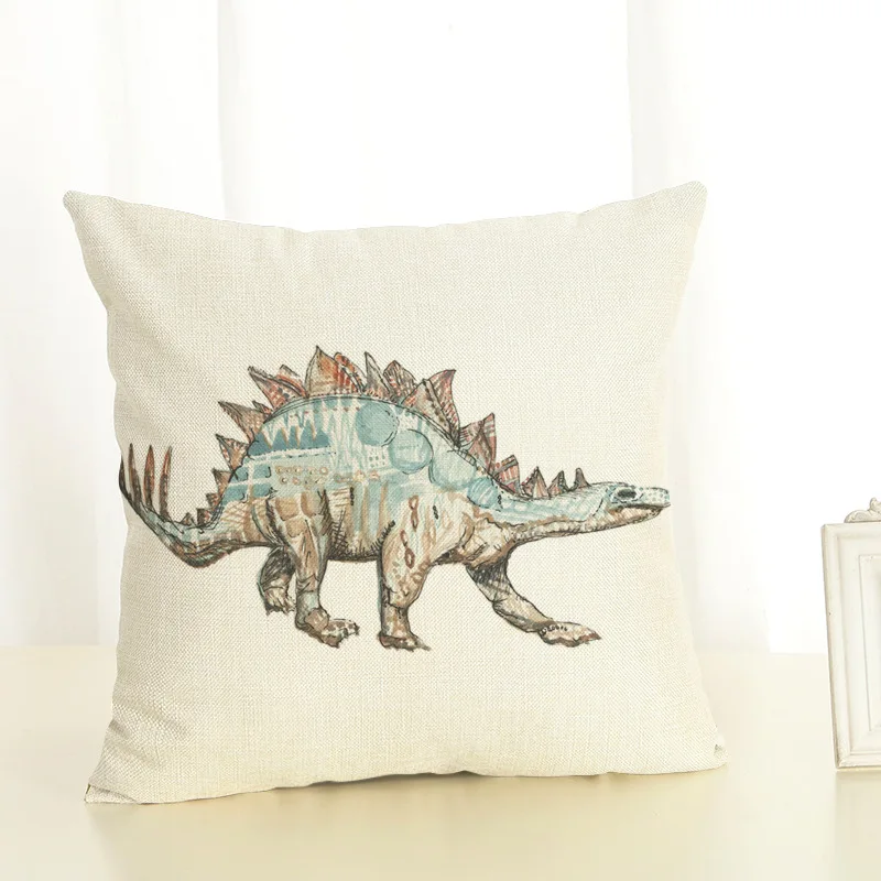 deng dingcouch pillows Cartoon Dinosaur Cotton Linen Dinosaur Printing Pillow Case Home Decorative Pillowcase Cover