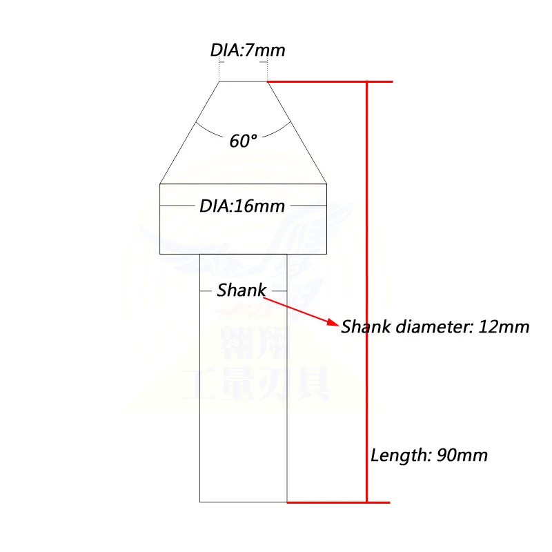 12 мм, 16 мм, 20 мм прямой хвостовик карбидная фаска диаметр резца: 16-45 мм Зенковка, 60 или 90 угловая фреза