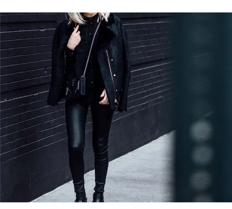 The popular high waist buckles does not have the pocket autumn winter jogger style imitation leather small feet pants big code (2)