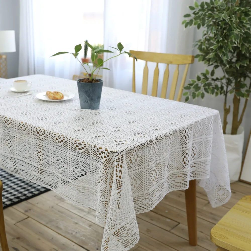 

Christmas Tablecloth Table Cover Handmade Crochet Transparent Cotton Lace Chic Vintage Crocheted Table Cloth Wedding Decor