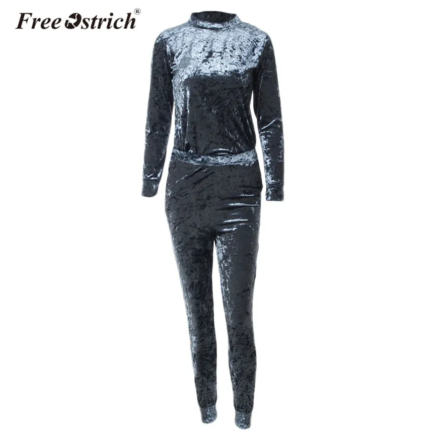 

Free Ostrich Winter Velvet Tracksuit Women Pure Color Long Sleeve Sweatshirt Pullovers Skinny Warm Pants 2Pcs Clothes Set D25