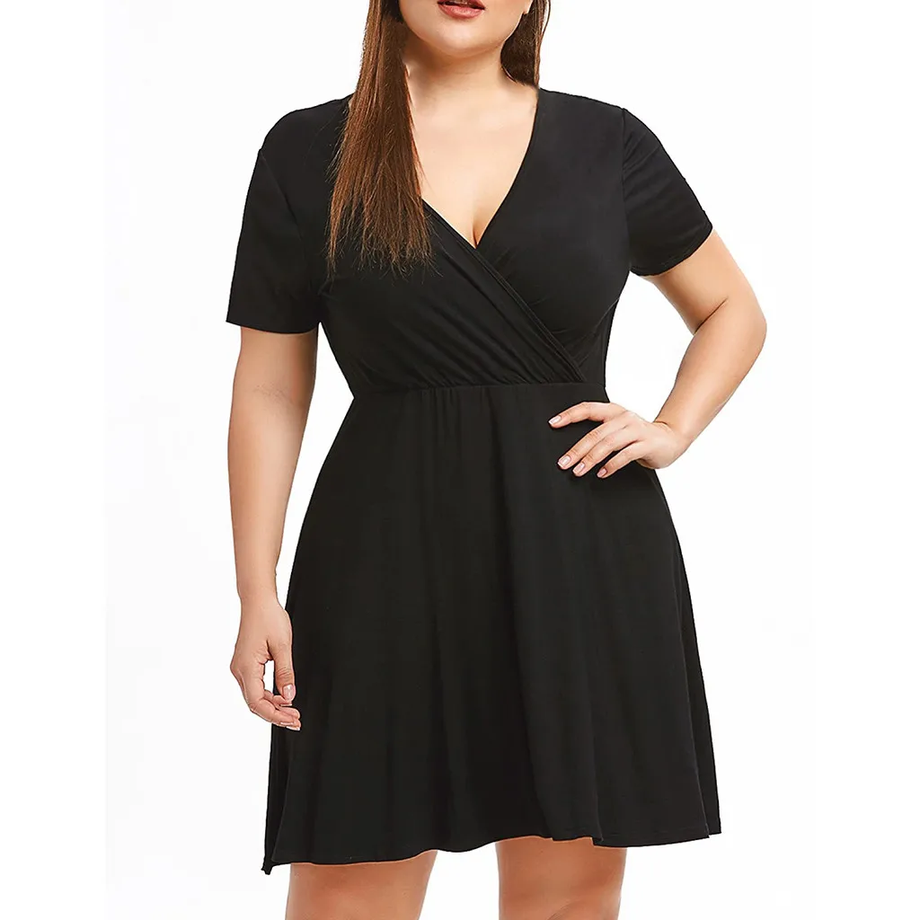 

Woman Summer V-Neck Casual Short Sleeve Plus Size Dress Fashion ladies' clothing