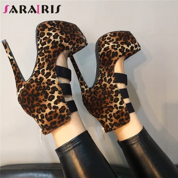 

SARAIRIS Brand Design Big Size 35-47 Cool Sexy Leopard Summer Boots Woman Shoes Super High Heels Party Shoes Woman Pumps