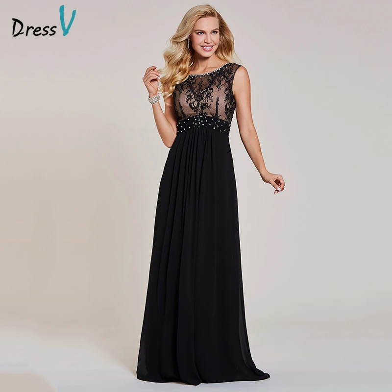 Dressv Black Evening Dress Cheap Sleeveless A Line Scoop Neck Zipper Up Sleeveless Wedding Party Formal