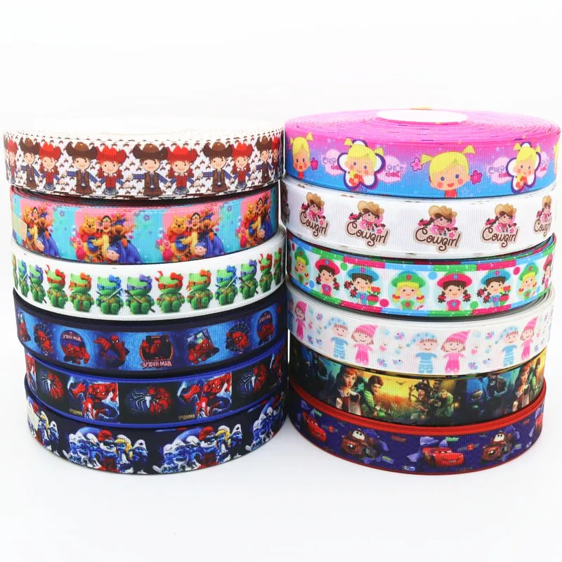 

7/8'' Free shipping spider-man cowgirl cartoon printed grosgrain ribbon hair bow headwear party decoration wholesale OEM 22mm D4