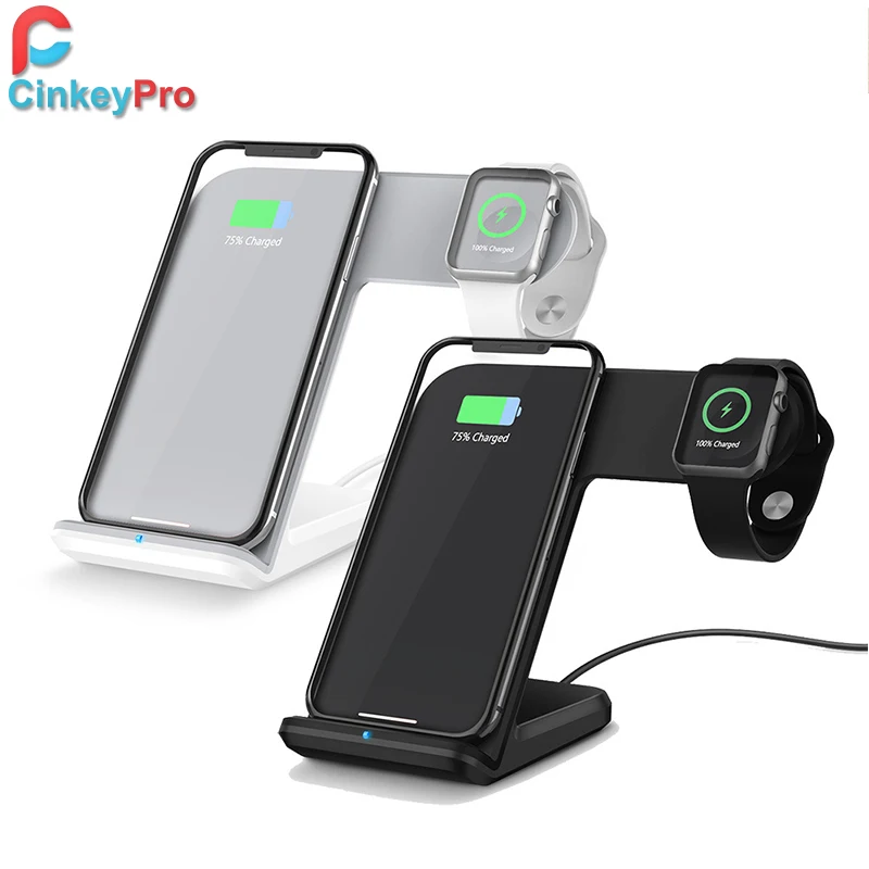 

CinkeyPro QI Wireless Charger 2.0 Fast Charging for Apple Watch iPhone 8 X Samsung S8 S9 Xiaomi Mobile Phone Stand