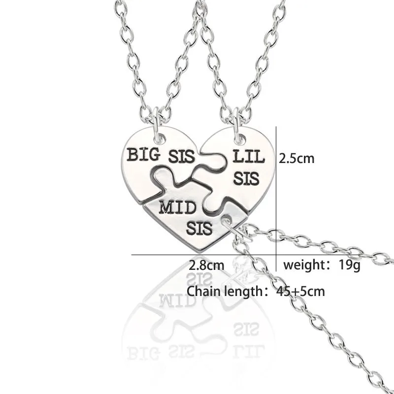 Лучший подарочный браслет ко Дню Святого Валентина Кулон ожерелье кристалл жемчуг сердце BFF Sis ожерелье s& Подвески для женщин мужчин BFF рождественские подарки Collares - Окраска металла: BIG SIS MID SIS LIL