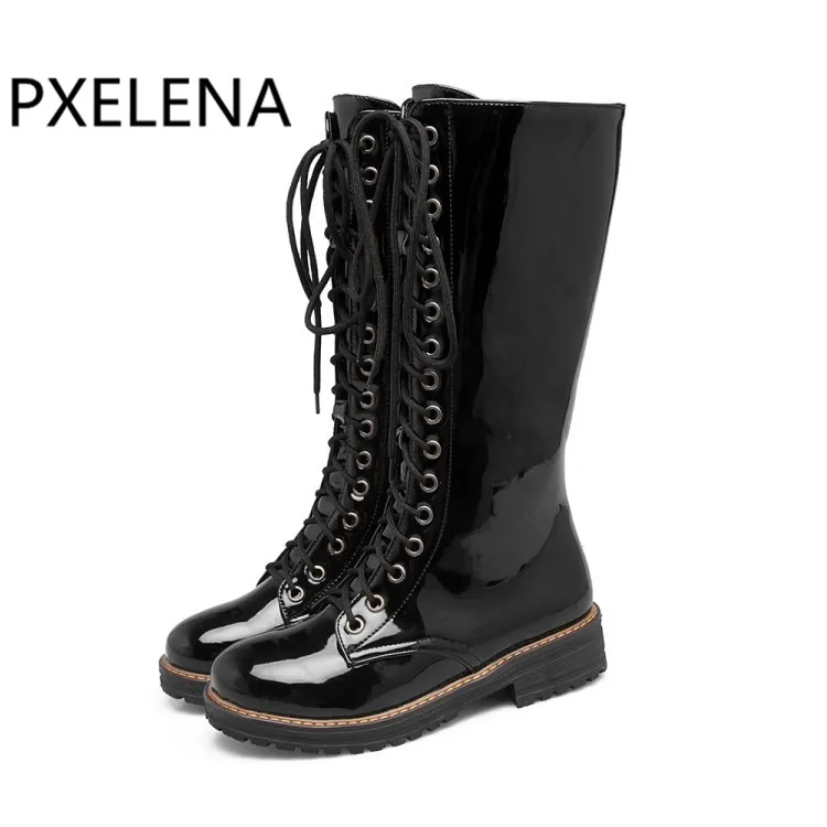 Женские ботинки до середины икры PXELENA римские В рыцарском стиле на низком каблуке